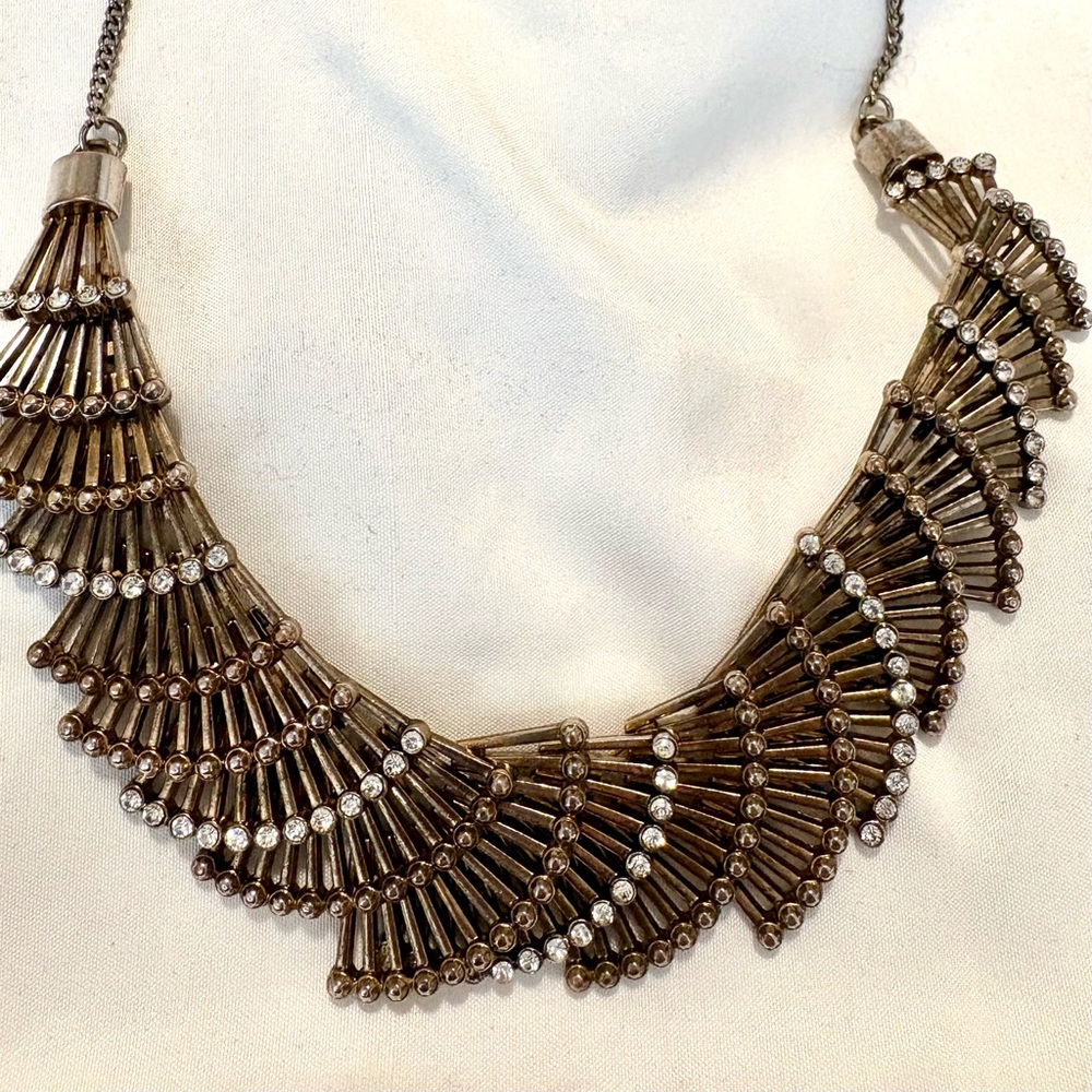 Vintage Fan Panel Necklace, Articulated Numbered Construction, mixed metals - Picture 7 of 7